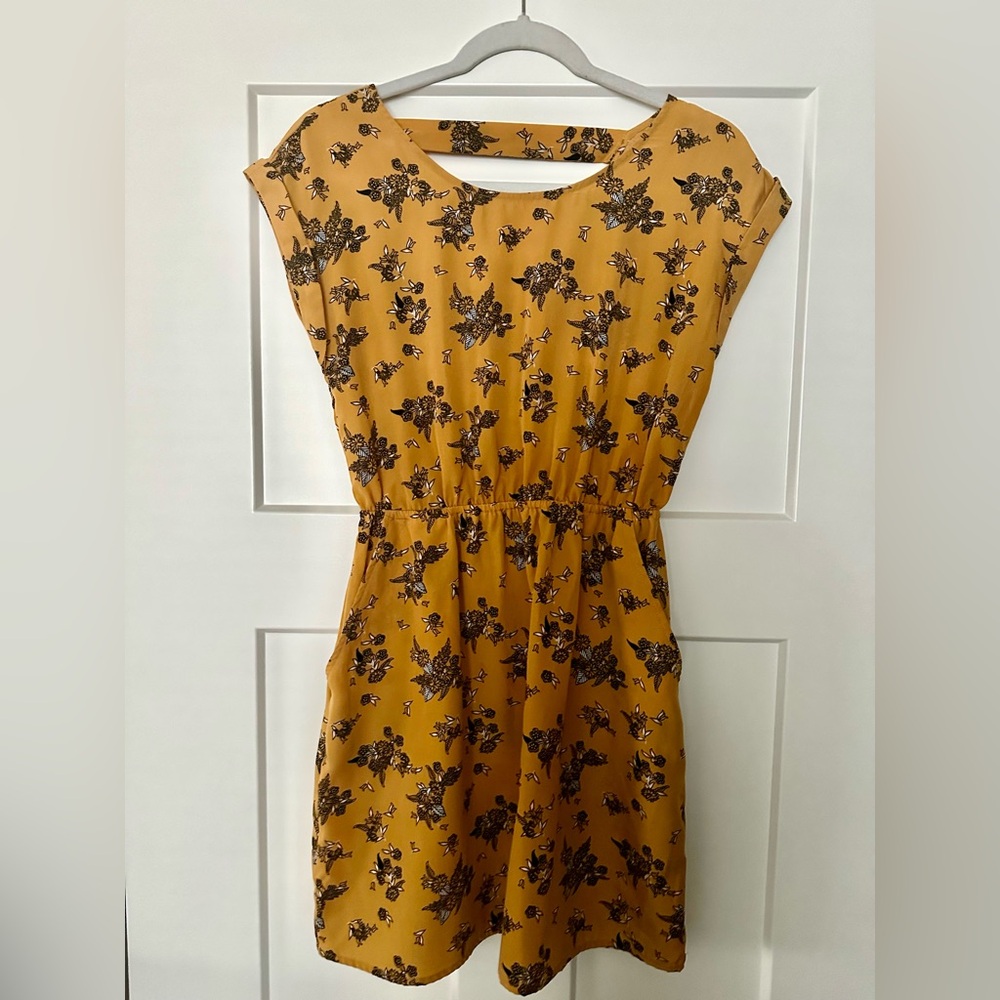 Silky golden floral dress
